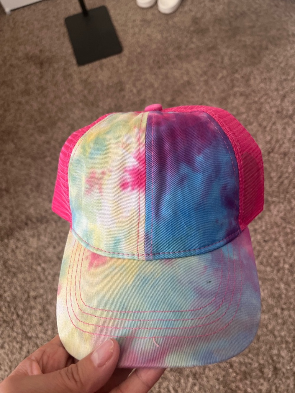 Bright Pink Tie-Dye Mesh Trucker Cap